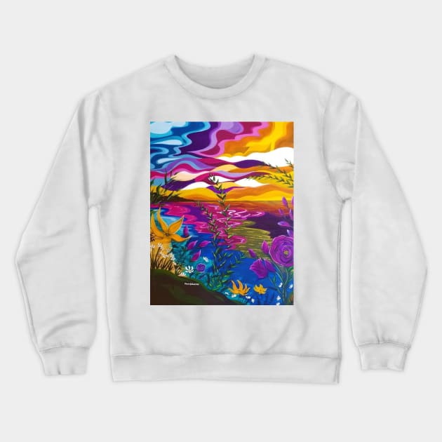 Floral Beach art, bright flowers, colorful beach, bright flowers, bright floral bedding, bright floral bath, bright floral apparel Crewneck Sweatshirt by roxanegabriel